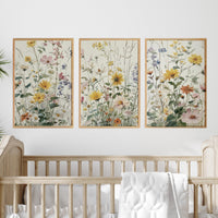 Wildflower Nursery Wall Art Set of 3, Botanical Floral Prints
