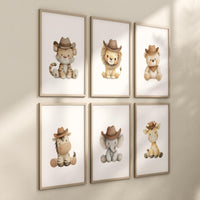 Cowboy Nursery Wall Art Set of 6, Western Animal Prints