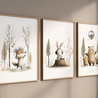 Woodland Animal Nursery Wall Art Set of 3, Forest Nursery Decor