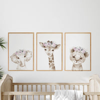 Pink Floral Safari Animal Prints: Girl Nursery Decor