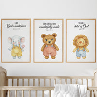 Safari Nursery Wall Art Set of 3, Bear Elephant Lion Prints