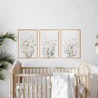 White Wildflower Wall Art Set of 3, Neutral Botanical Prints