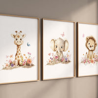 Safari Nursery Wall Art Set of 3, Neutral Baby Animal Prints
