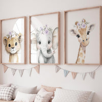 Floral Safari Animal Prints: Purple Nursery Wall Art