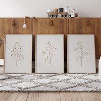 Beige Botanical Line Art Print Set: Minimalist Floral Wall Decor