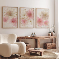 Pink Floral Nursery Wall Art Set, Blush Gold Flower Prints