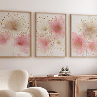 Pink Floral Nursery Wall Art Set, Blush Gold Flower Prints