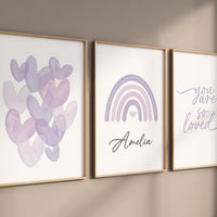 You Are So Loved Nursery Wall Art Set, Purple Rainbow Print