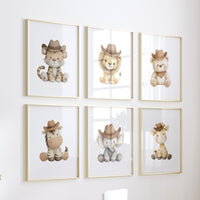 Cowboy Nursery Wall Art Set of 6, Western Animal Prints