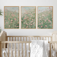 Pink Floral Wall Art Set of 3, Meadow Flower Prints