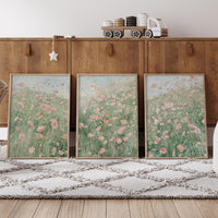 Pink Floral Wall Art Set of 3, Meadow Flower Prints