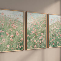 Pink Floral Wall Art Set of 3, Meadow Flower Prints