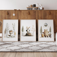 Woodland Animal Nursery Wall Art Set of 3, Forest Nursery Decor