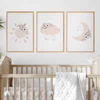 Blush Pink Nursery Prints: Moon, Star, Cloud Decor
