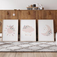 Blush Pink Nursery Prints: Moon, Star, Cloud Decor