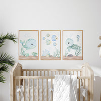 Watercolor Sea Animal Prints: Ocean Nursery Wall Art