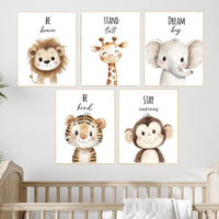 Safari Animal Nursery Prints: Watercolor Jungle Animals, Set of 5