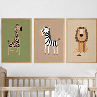 Safari Animal Nursery Prints, Boho Jungle Art, Set of 3