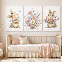 Bunny Floral Watercolor Nursery Print: Girl's Room Wall Art