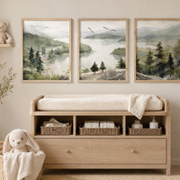 Forest Nursery Wall Art Set of 3, Woodland Landscape Prints, Green Nursery