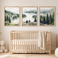 Forest Nursery Wall Art Set of 3, Woodland Landscape Prints, Green Nursery