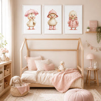 Duck Nursery Wall Art Set of 3, Pink Duckling Prints, Baby Girl Nursery Decor