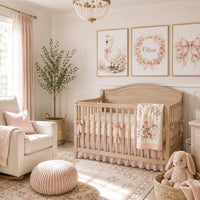 Personalized Swan Nursery Wall Art Set of 3, Blush Pink Floral Princess Swan