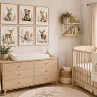 Woodland Nursery Wall Art Set of 6, Forest Animal Prints, Bear Bunny Fox Deer