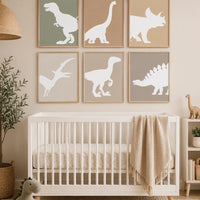 Dinosaur Nursery Wall Art Set of 6, Neutral Dino Prints, Earth Tone Kids