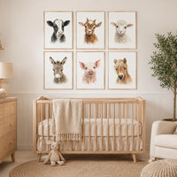 Farm Animal Nursery Prints Set of 6, Baby Farm Animals Wall Art