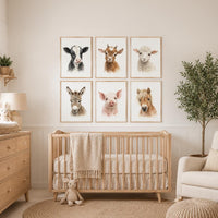 Farm Animal Nursery Prints Set of 6, Baby Farm Animals Wall Art