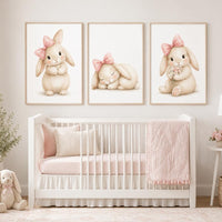 Bunny Floral Watercolor Nursery Print: Girl's Room Wall Art