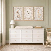 Personalized Bunny and Duck Nursery Wall Art Set of 3, Floral Baby Girl Prints