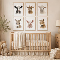 Farm Animal Nursery Prints Set of 6, Baby Farm Animals Wall Art