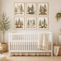 Woodland Nursery Wall Art Set of 6, Forest Animal Prints, Bear Bunny Fox Deer