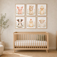 Farm Animal Nursery Prints Set, Baby Cow Pig Duck Pony Lamb Chicken Art