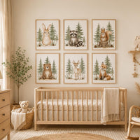 Woodland Nursery Wall Art Set of 6, Forest Animal Prints, Bear Bunny Fox Deer