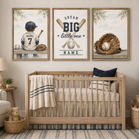 Personalized Baseball Nursery Art Set, Custom Name Sports Prints, Dream Big Little One