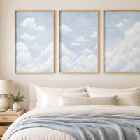 Blue Cloud Nursery Wall Art Set of 3, Gender Neutral Baby Room Decor