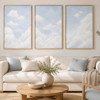 Blue Cloud Nursery Wall Art Set of 3, Gender Neutral Baby Room Decor