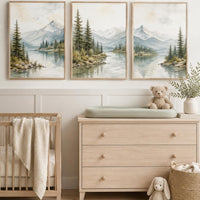 Forest Nursery Wall Art Set of 3, Woodland Landscape Prints, Green Nursery