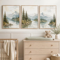 Forest Nursery Wall Art Set of 3, Woodland Landscape Prints, Green Nursery
