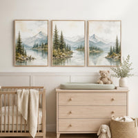 Forest Nursery Wall Art Set of 3, Woodland Landscape Prints, Green Nursery