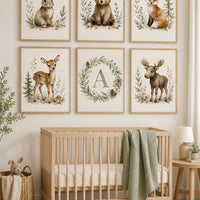 Woodland Nursery Wall Art Set of 6, Forest Animal Prints, Bear Bunny Fox Deer
