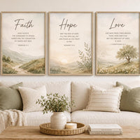 Faith Hope Love Bible Verse Prints, Watercolor Nursery Wall Art (Set of 3)