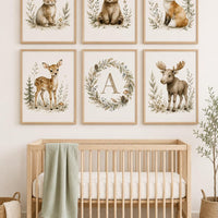 Woodland Nursery Wall Art Set of 6, Forest Animal Prints, Bear Bunny Fox Deer