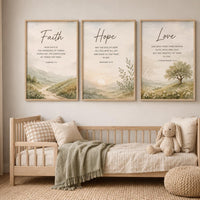 Faith Hope Love Bible Verse Prints, Watercolor Nursery Wall Art (Set of 3)