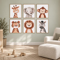 Safari Animal Nursery Prints: Watercolor Jungle Animals, Set of 6