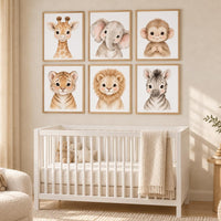 Safari Animal Nursery Prints: Watercolor Jungle Animals, Set of 6
