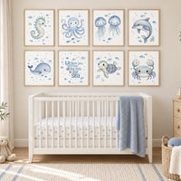 Watercolor Sea Animal Nursery Prints: Ocean Wall Art Set